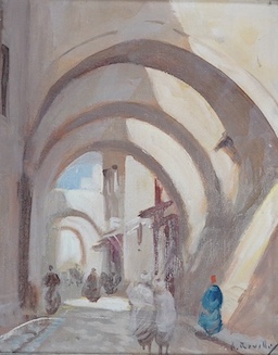 A. Robelly, Orientalist oil on board, Arabian street scene, signed, 23 x 29cm. Condition - good